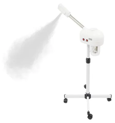 Image de Appareil 2-en-1 pour le visage à vapeur et ozone - Appareil à vapeur professionnel - Arrêt automatique - Puissance 800 W, 220 V - Pied réglable en hauteur de 60 à 90 cm - Réservoir d'eau de 750 ml - Blanc