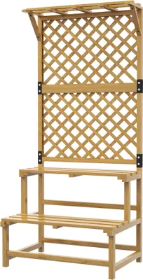 Image de Support à plantes à deux niveaux avec treillis et toit, en bois de sapin, 75 x 50 x 166 cm