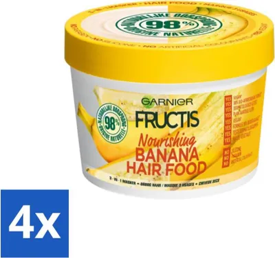 Obrázok produktu pre Garnier - Fructis Hair Food Banana - maska na vlasy 3 v 1 - kondicionér - suché vlasy - 400 ml - výhodné balenie - 4 kusy