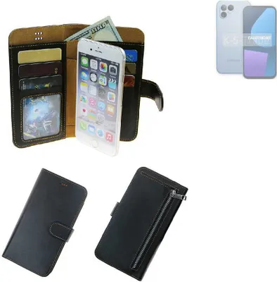 A collage of images showing different views and styles of a phone case, including one open to show its card slots and a phone inside, and two closed cases, one with a zipper.