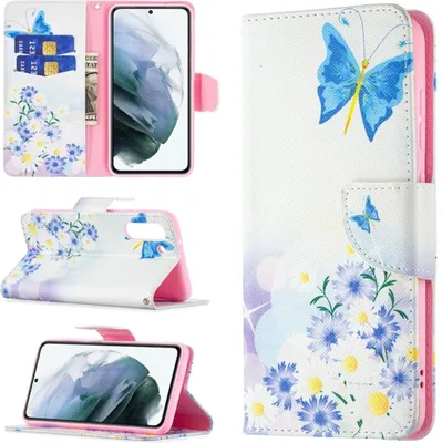 Produktbild von König Design Hülle kompatibel mit Samsung Galaxy S21 FE Kunstleder Handyhülle - Handy Case Schmetterling Liebe