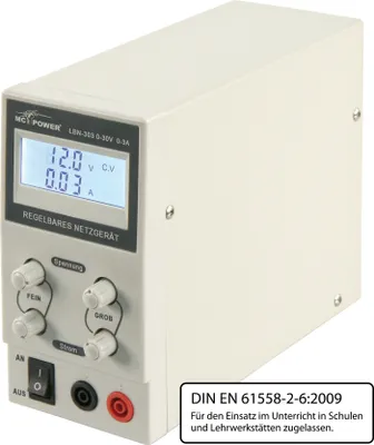 Produktbild von Labornetzgerät McPower "LBN-303", 0-30 V, 0-3 A regelbar, LC-Anzeige