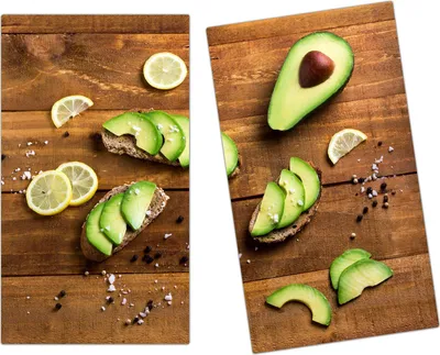 Produktbild von Spritzschutz Herdabdeckplatte Schneidebrett aus Glas Avocado und Zitrone 2-Teilig (60x52cm)