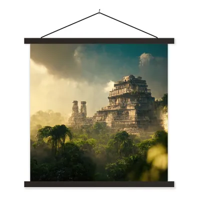 Produktbild von MuchoWow® Textilposter Tempel - Dschungel - Wolken - Himmel - Natur 120x120 cm mit schwarzem Rahmen - Aufhängungsset