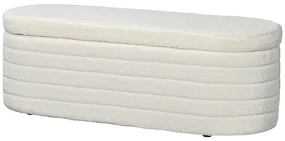 Productafbeelding van HOMCOM Zitbank met opbergruimte, bekleding met teddy-look, crème witte houten poten