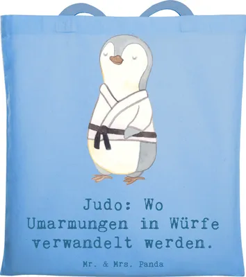 Produktbild von Mr. & Mrs. Panda Shopping Tasche Judo Umarmungen - Sky Blue - Geschenk, Tote Bag, Stoffbeutel, Sportart, Laptoptasche, Einkaufstasche, Respekt, Training, Humor, Sportler