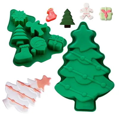 Siliconen Backform Weihnachten, 2er Set, 6 Motive, DIY Lebkuchenform