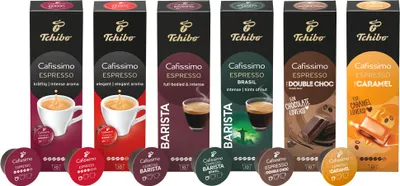 Produktbild von Tchibo Cafissimo Probierset Espresso Edition verschiedene Sorten Espresso, 60 Stück (6x10 Kaffeekapseln), nachhaltig & fair gehandelt