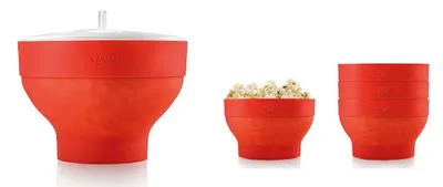 Mikrowellen-Popcorn-Maker XL, Silikon, klappbar, rot, 4 Schalen