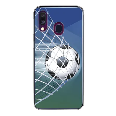 Produktbild von MuchoWow® Handyhülle Schutzhülle Hülle für Samsung Galaxy A40 Eine Illustration eines Fußballs im Netz - Jungen - Mädchen - Kinder Silikon Softcase Handy Hülle - Handy-Tasche