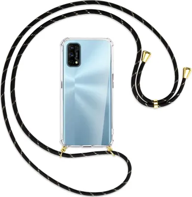 Produktbild von Handykette Backcover-Schutzhülle mit Band (Metall goldfarben) für Realme 7 Pro - schwarz/gold