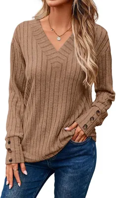 Produktbild von Dokotoo Damenpullover mit langem Ärmel V-Ausschnitt elegant Braun M