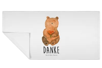 Produktbild von Mr. & Mrs. Panda Handtuch Bär Dankbar - Weiß - Geschenk, Danke, gesichtshandtuch, Teddy, 50x100, Dankeschön, Frotteehandtuch, Blumen, kleines, Flauschtuch