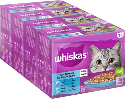 Produktbild von WHISKAS® Portionsbeutel Multipack 1+ Fisch Auswahl in Gelee 4 x 12 x 85g