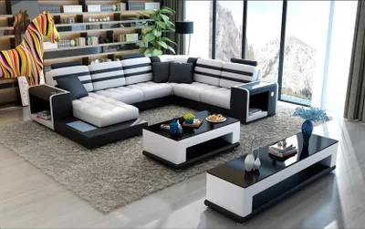 Produktbild von Ecksofa Polster Ecksofa U Form Couchtisch Sideboard Ledersofa Wohnlandschaft Neu
