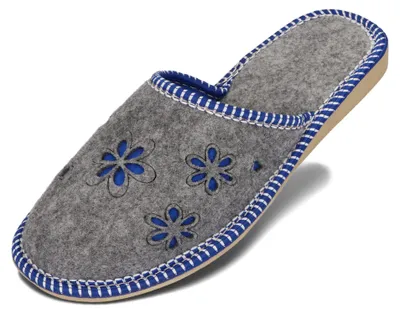 Produktbild von BeComfy Damen Pantoffeln Leichte Filz Hausschuhe mit Bestickten Blumen in Grau 3