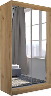 Produktbild von Schrank mit Schwebetüren DEBRA - 120cm Kleiderschrank mit Spiegeln & Kleiderstangen (Artisan Eiche)