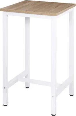 Produktbild von WOLTU Bartisch, Stehtisch, Bistrotisch, Esstisch, MDF Metallgestell, Eiche Hell, quadratisch, 60x60x102 cm, wasserabweisend, kratzfest, verstellbare Schutzkappen, mit Querstange, für Küche, Wohnzimmer, Gastronomie & Outdoor
