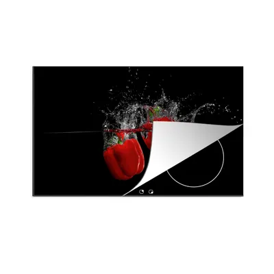 Produktbild von KitchenYeah© Herdabdeckplatte Paprika - Gemüse - Stilleben - Wasser - Rot , 89x51cm, Küche Deko, Glaskeramikkochfeld Herdabdeckung, Abdeckplatte fùr Kochfeld