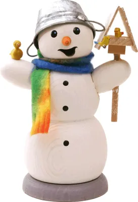 Produktbild von Drechslerei Kuhnert - Räucherfigur Schneemann mit Vogelhaus - Größe ca. 13cm, für Räucherkerzen Größe M (Standard) - 35001