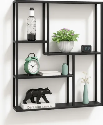 Produktbild von DanDiBo Wandregal Schwarz Metall 90x75x20 cm 96635 Regal Wand Hängeregal Wandmontage Modern