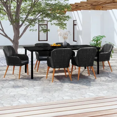 Immagine prodotto di The Living Store Set da pranzo da giardino 7 pezzi con cuscini nero