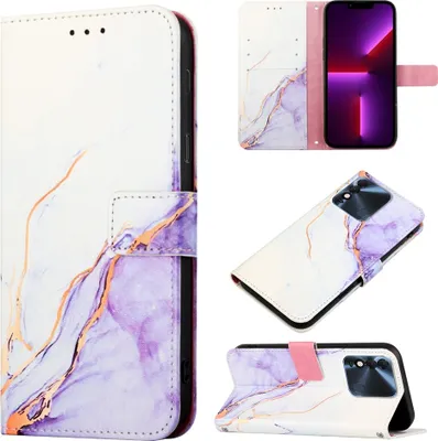 Produktbild von Tecno Spark 8 Case, WindCase Butterfly PolyurethanLeather Flip Wallet Card Slots with Hand Strap, Stand Cover for Tecno Spark 8 KG6 Weiß Lila