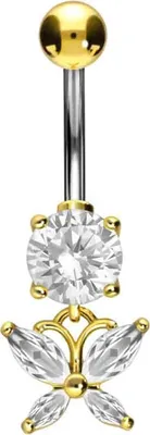 Produktbild von Bauchnabelpiercing Titan Bananabell mit 925er Silber-Design KRISTALLSCHMETTERLING