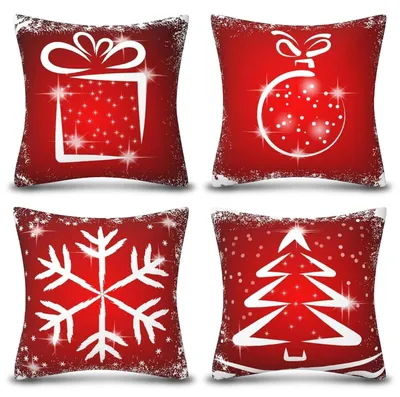 Immagine prodotto di Cuscini natalizi, set da 4, 45x45 cm, in peluche corto, con cerniera