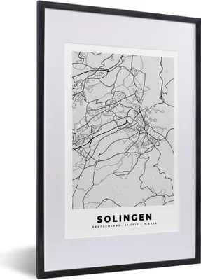 Produktbild von MuchoWow® Gerahmtes Poster Karte - Deutschland - Solingen- Karte - Stadtplan 40x60 cm - Poster mit Schwarzem Bilderrahmen Wandposter Rahmen Foto Bilder - Poster in Rahmen