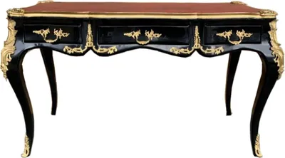 Produktbild von Casa Padrino Luxus Barock Schreibtisch mit 3 Schubladen und massiven Metallapplikation Schwarz / Gold / Bordeaux 141 cm - Barock Sekretär