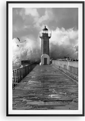 Produktbild von Gerahmtes Poster - Schwarzer Rahmen - Laterne Meer Portugal - 61x91,5 cm - Wand Bild - Wanddeko - Wandbilder - Kunstposter - Wandposter - Bilderrahmen - Bilder - Kunstdruck - P2BPA61x91-4913