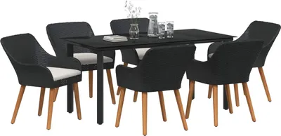 Imagen del producto de vidaXL Juego de comedor de jardín, 7 piezas, color , fabricado en ratán sintético