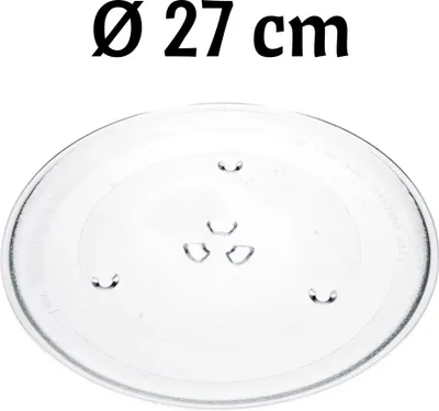 A clear, professional studio shot of a glass microwave turntable plate on a white background.