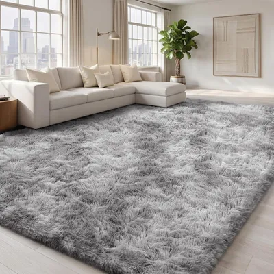Produktbild von Hochflor Teppich Grau Teppich Wohnzimmer 160x230 Waschbar Anti-Rutsch Extra Große Teppiche Schlafzimmer Flauschige Moderne Teppiche Matte Teppichen für Schlafzimmer Kinderzimmer