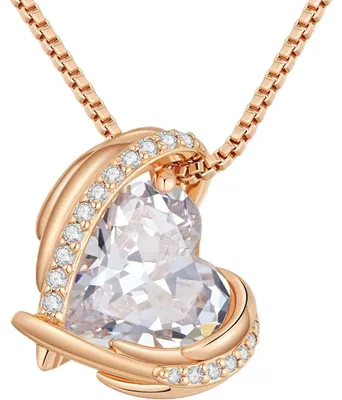 Image de Collier pour femme, en or rose, avec un pendentif en forme de cœur et un cristal, livré avec une boîte cadeau