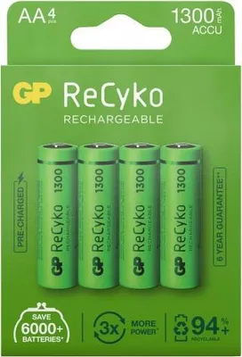 Produktbild von Akkumulatorbatterie R6 AA 130AAHC-EB4 1300mAh NiMH 4 Stück in der Verpackung GP