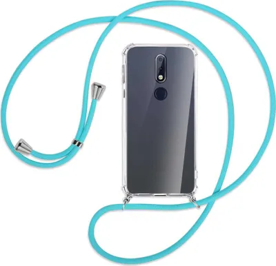 Produktbild von Handykette Backcover-Schutzhülle mit Band (Metall silberfarben) für Nokia 7.1 - türkis