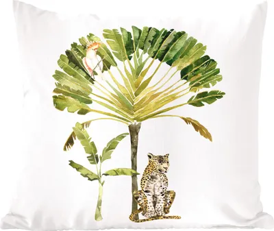 Produktbild von MuchoWow® Zierkissen Sofakissen Wohnzimmer Dekokissen 45x45 cm Dschungel - Kakadu - Leopard - Schlafpolster - Polster für das Sofa