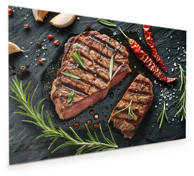 Produktbild von Küchenrückwand Spritzschutz Glas mit Motiv Gegrilltes Steak 40 x 40 cm