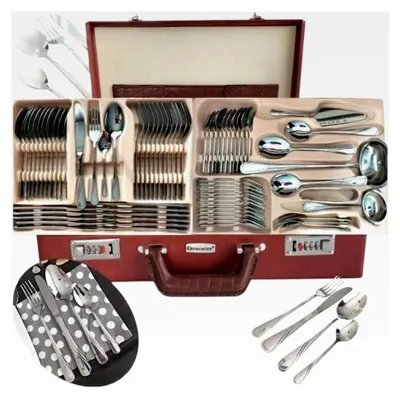 Produktbild von Besteckset im Koffer, 72 Teile, für 12 Personen, Edelstahl, Gabel, Löffel, Messer