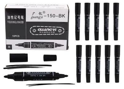 Zdjęcie produktu dla Leantoys – dwustronny zestaw wodoodpornych pisaków, czarny, 10 szt.