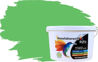 Produktbild von RyFo Colors Bunte Wandfarbe Manufakturweiß Bambusgrün 10l - weitere Grün Farbtöne und Größen erhältlich, Deckkraft Klasse 1, Nassabrieb Klasse 1