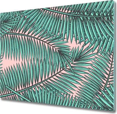 Produktbild von Glas Herdabdeckplatte 60x52 cm Spritzschutz Glasabdeckplatte Schneidebrett Palmenblätter