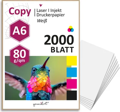 Produktbild von younikat 2000 Blatt blanko 80 g/m² Papier in weiß I Kopierpapier I Rezeptpapier I DIN A6 I dv1418