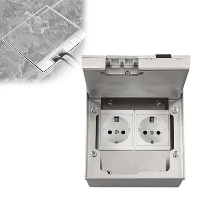 Bodensteckdosen-Set, 16A, 250V, 4000W, Edelstahl, 2 EU-Steckdosen