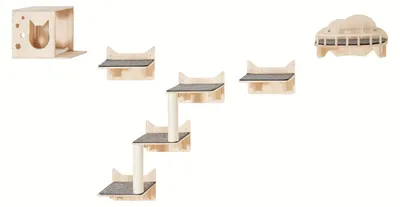 Image de Étagères murales pour chats - Ensemble d'étagères pour chats - Plateformes d'escalade pour chats - Mobilier pour chats - Hamac pour chats - Ensemble de 5 pièces