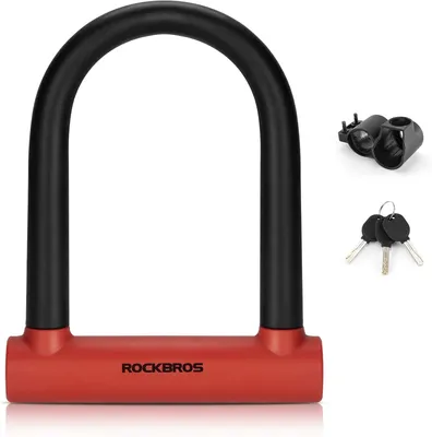 Produktbild von ROCKBROS Fahrrad Bügelschloss mit Halterung aus Hochfestem legiertem Stahl Schloss für Fahrrad, Motorrad, E-Bike Rot