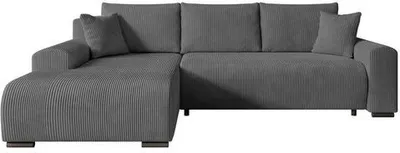 Produktbild von STOREZ24 L-Form Ecksofa NELLY inklusive Schlaffunktion, Ecke mit Bettkasten, Farbe: Dunkelgrau, Seite: links