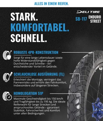 Produktbild von Motorradreifen SB-117 90/90-18 51P TL 4PR für Street Enduro, Chopper & Cruiser